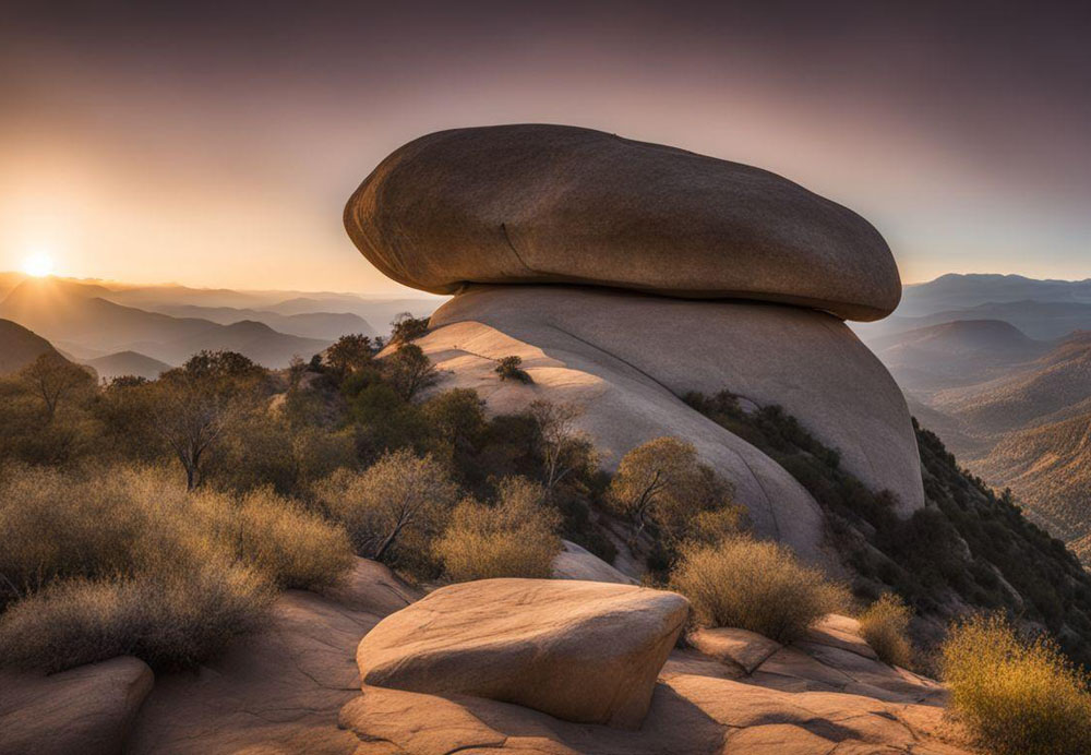 A large rock formation on a mountain