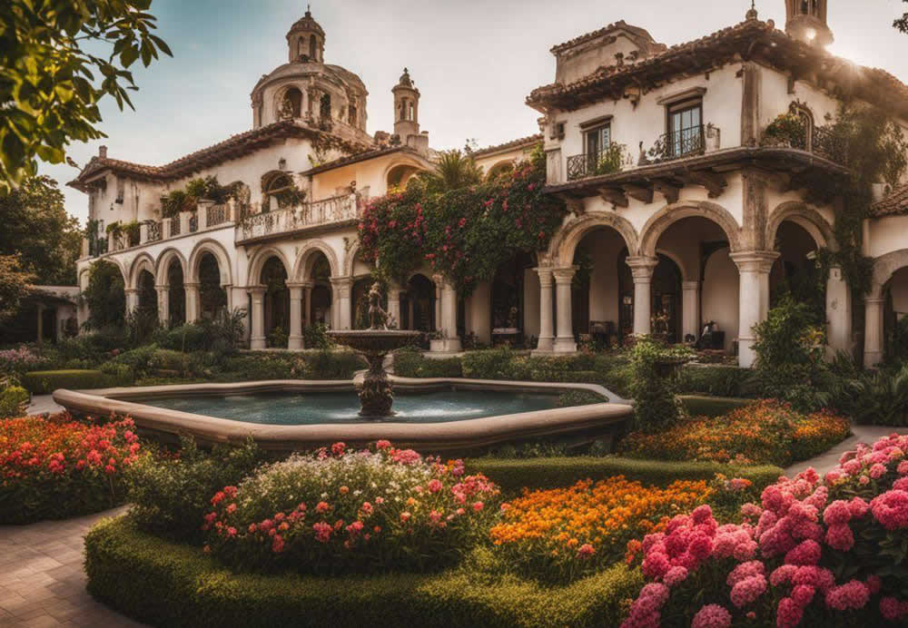 A fountain in front of a building