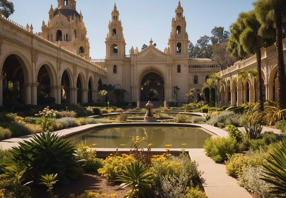 Lush gardens, ornate architecture, and vibrant cultural attractions fill Balboa Park in San Diego, California. A diverse array of museums, theaters, and outdoor spaces offer endless exploration and entertainment